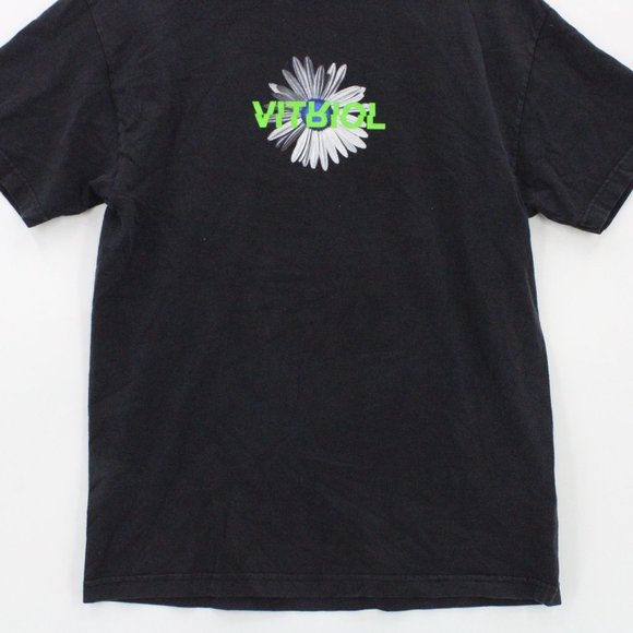 Vintage VITRIOL Shirt Mens Black Short Sleeve Big Logo Graphic Flower Sz L Y2K - Picture 5 of 9